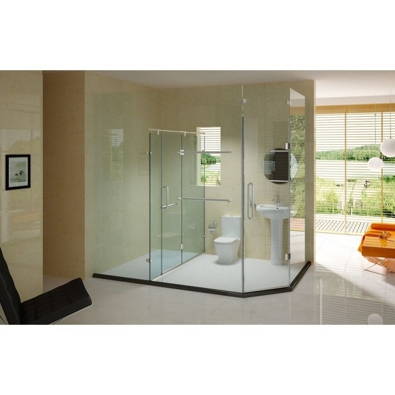 Porta do quarto de banho tudo em um conjunto de gabinete sem moldura com vidro laminado e 5